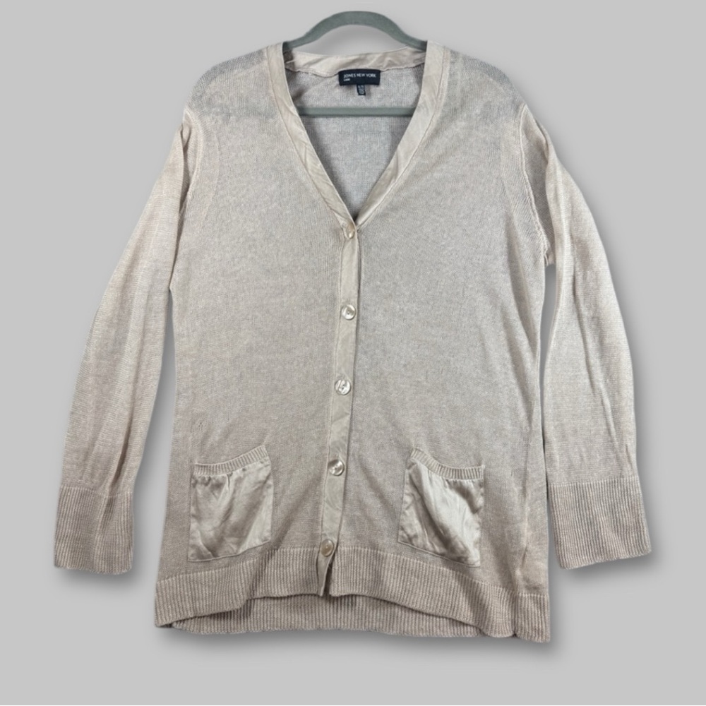 Jones New York V-neck Button Down Linen Knit Women's Cardigan Sweater Size XL